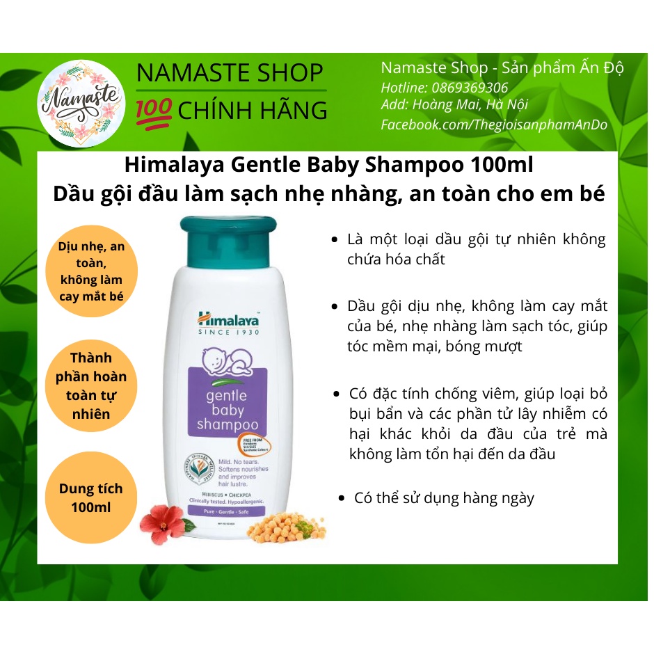 Dầu gội đầu làm sạch nhẹ nhàng, an toàn cho em bé - Himalaya Gentle Baby Shampoo 100ml