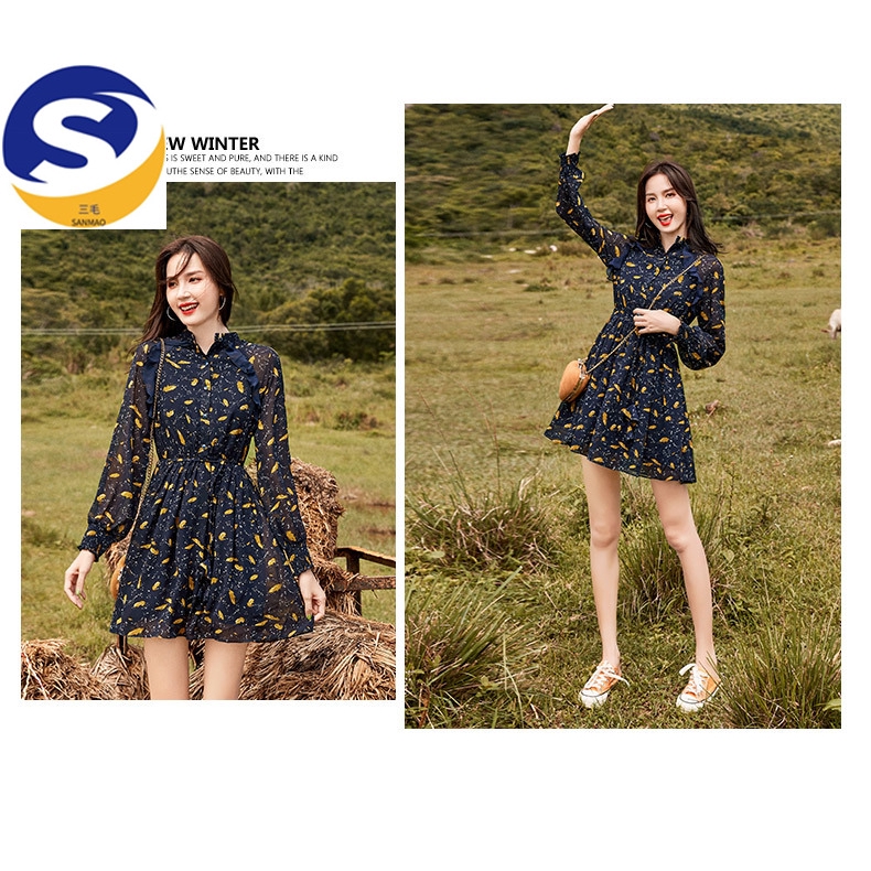 Đầm Voan Dài Tay In Họa Tiết Xinh Xắn Theo Phong Cách Hàn Quốc Dành Cho Nữ | BigBuy360 - bigbuy360.vn