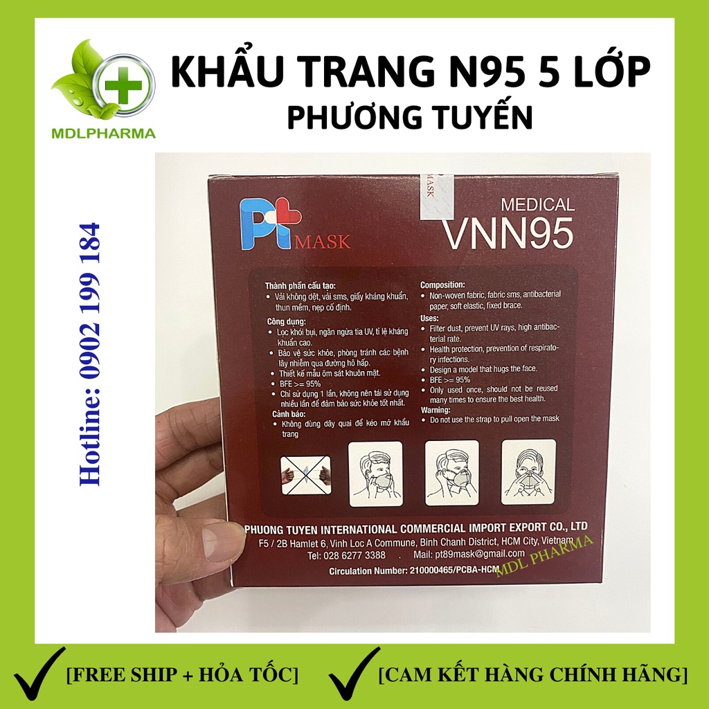 [1 HỘP 10 CÁI] Khẩu trang N95 5 lớp dày dặn, hàng công ty chính hãng, công nghệ Nhật Bản, chống vi khuẩn và bụi mịn