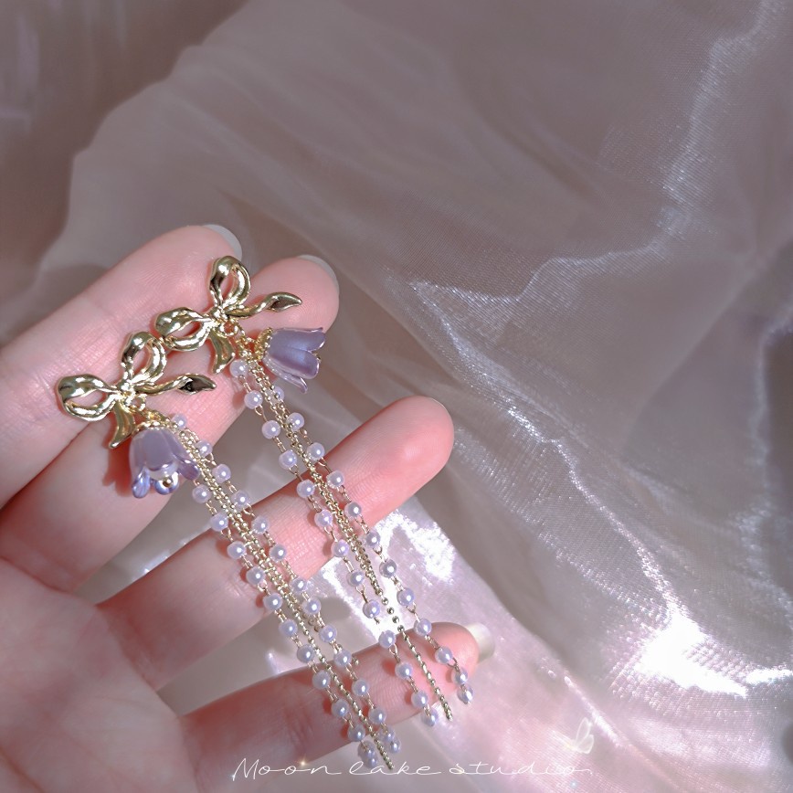 Bông Tai Hoa Lily Đính Ngọc Trai Nhân Tạo Phong Cách Pháp Lãng Mạn Thời Trang Mới 2022