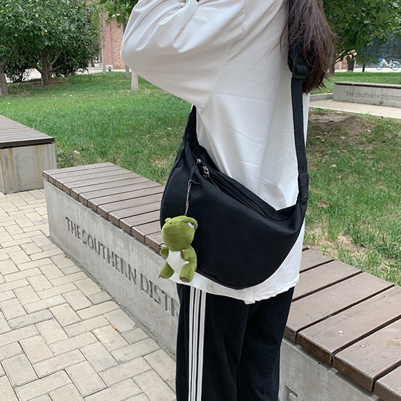 Túi đeo chéo IELGY vải canvas màu trơn có khóa kéo thời trang