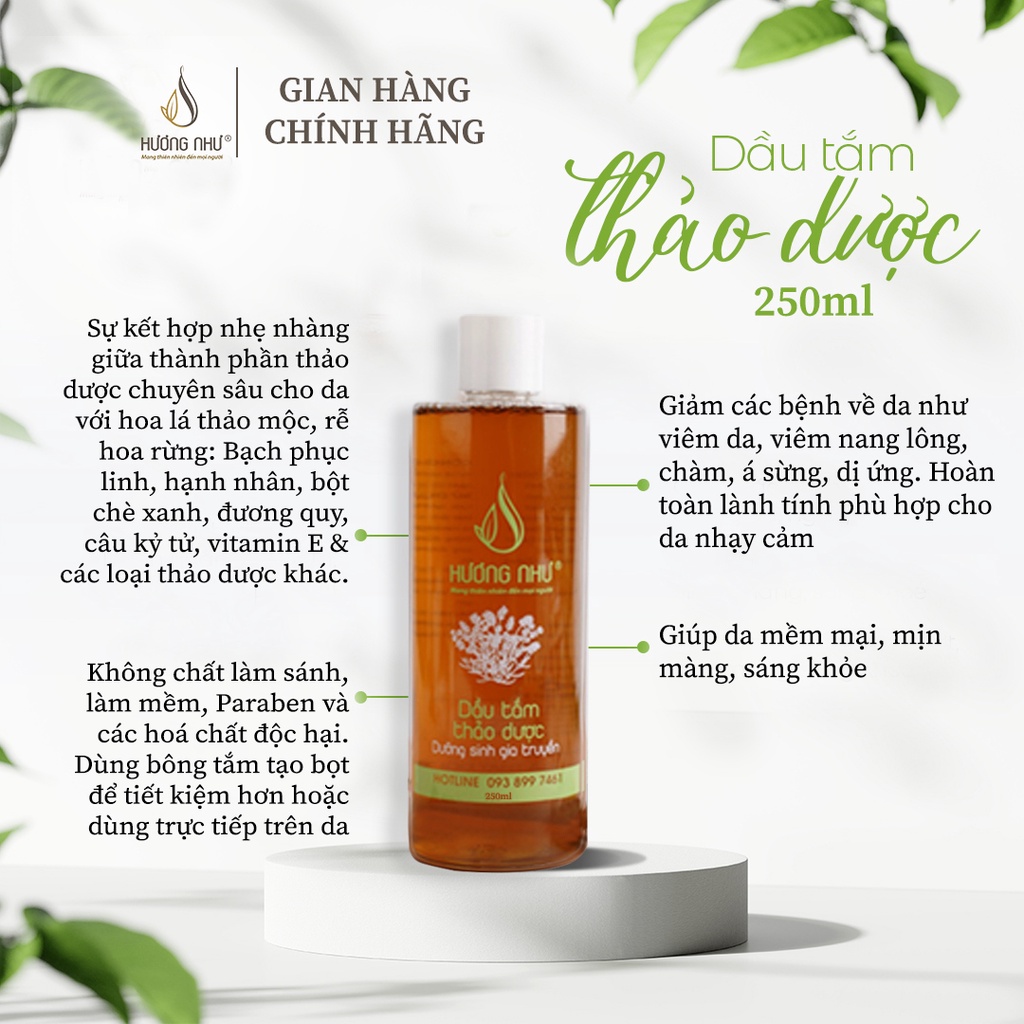 Dầu tắm thảo dược Hương Như - 250ml - [GIẢM MỤN LƯNG, GIẢM VIÊM LỖ CHÂN LÔNG, DỊU NHẸ CHO DA, MỊN VÀ SÁNG DA]