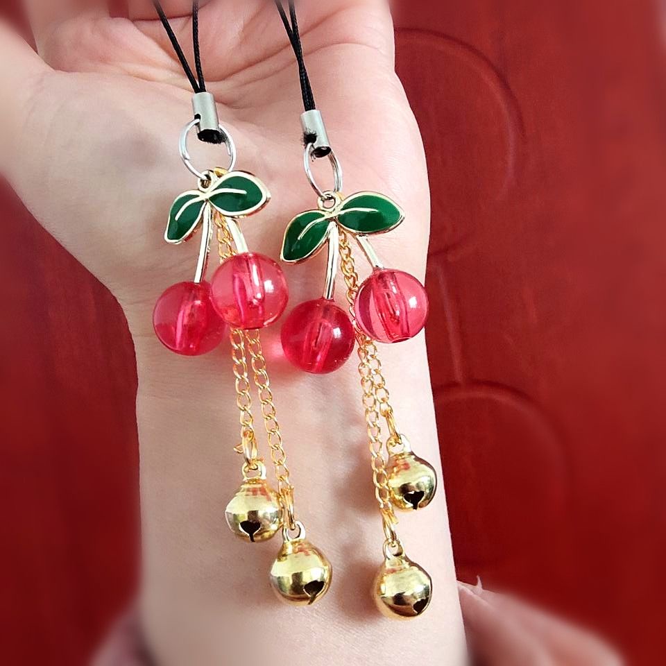 Dây Móc Điện Thoại Mặt Hình Trái Cherry Dễ Thương Phong Cách Đồng Quê Thích Hợp Làm Quà Tặng Cho Bạn Gái / Bạn Bè