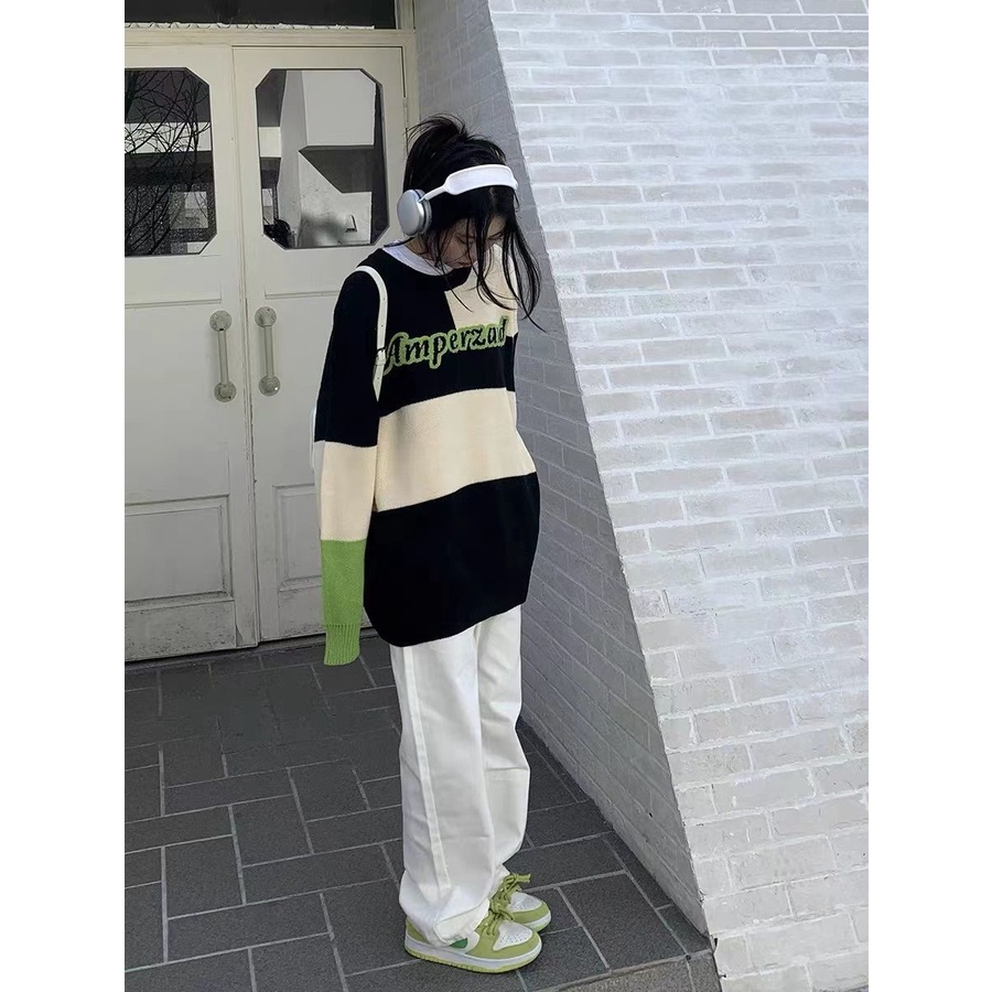 Áo sweater Dệt Kim Cổ Tròn Dáng Rộng Màu Sắc Ngọt Ngào Phong Cách Hàn Quốc Thời Trang Mùa Thu Cho Nữ