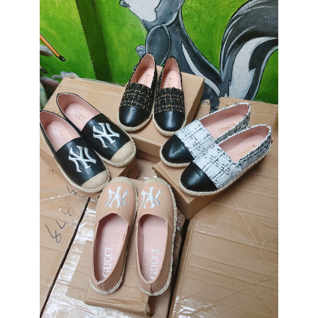 Giày Slip on Viền Cói Chất Vải Dệt Mũi Da (Fullbox M889)