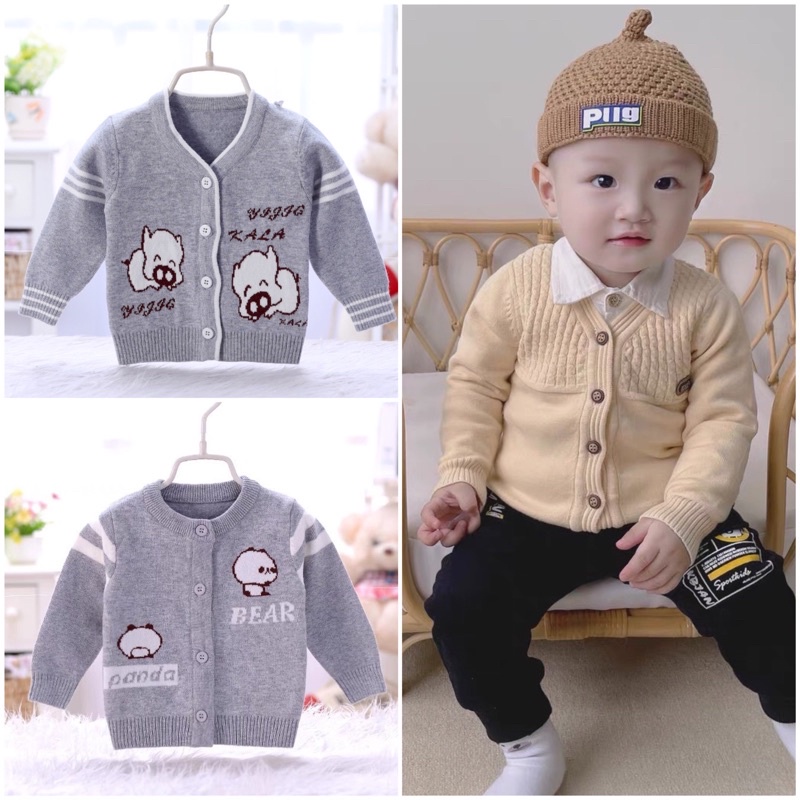 Áo len cardigan cho bé chất đanh mềm đẹp, áo len bé trai, áo khoác len size nhí