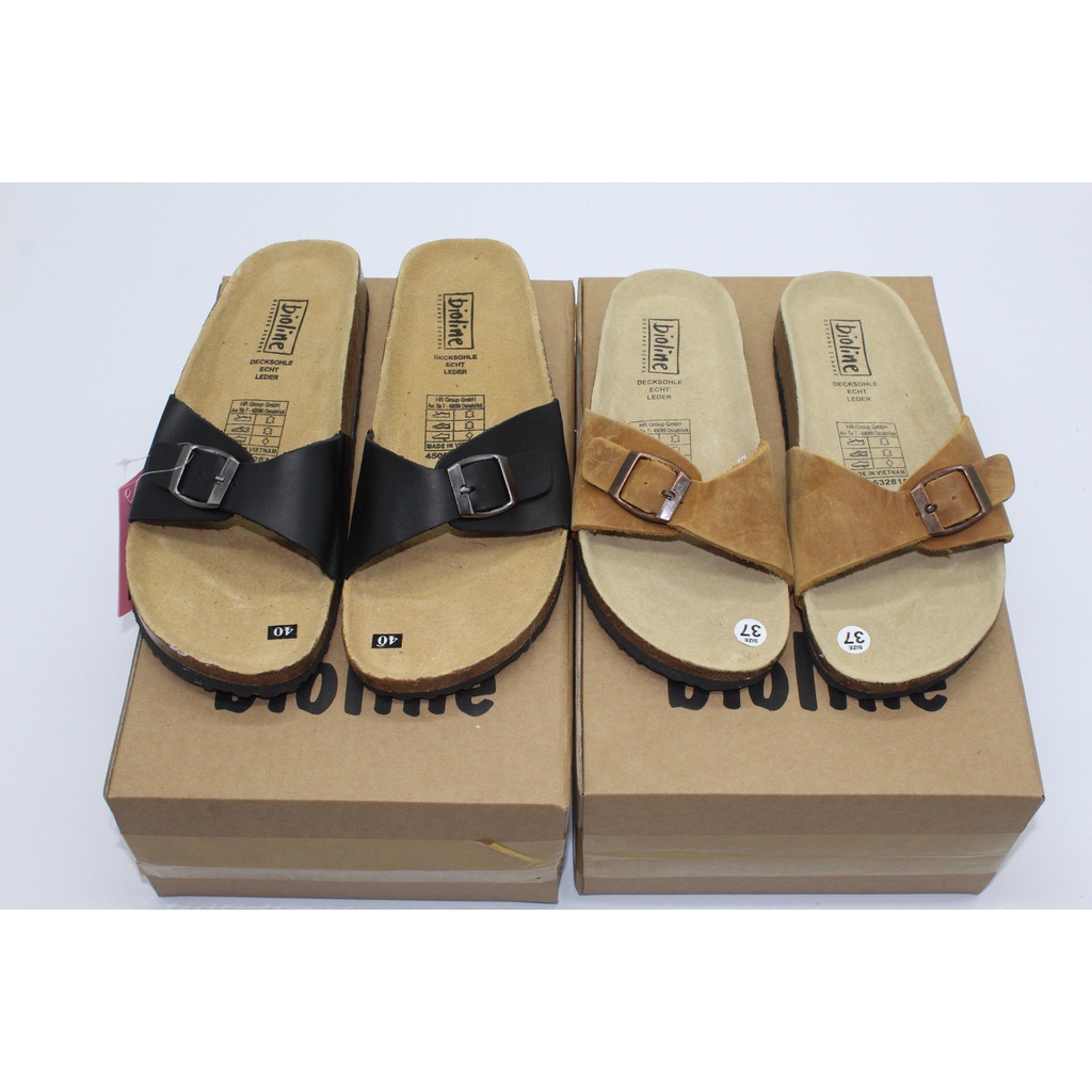 [ĐẾ TRẤU DA BÒ] Dép da bò birken quai ngang Bioline đế trấu unisex mã B08 - Bioline Official