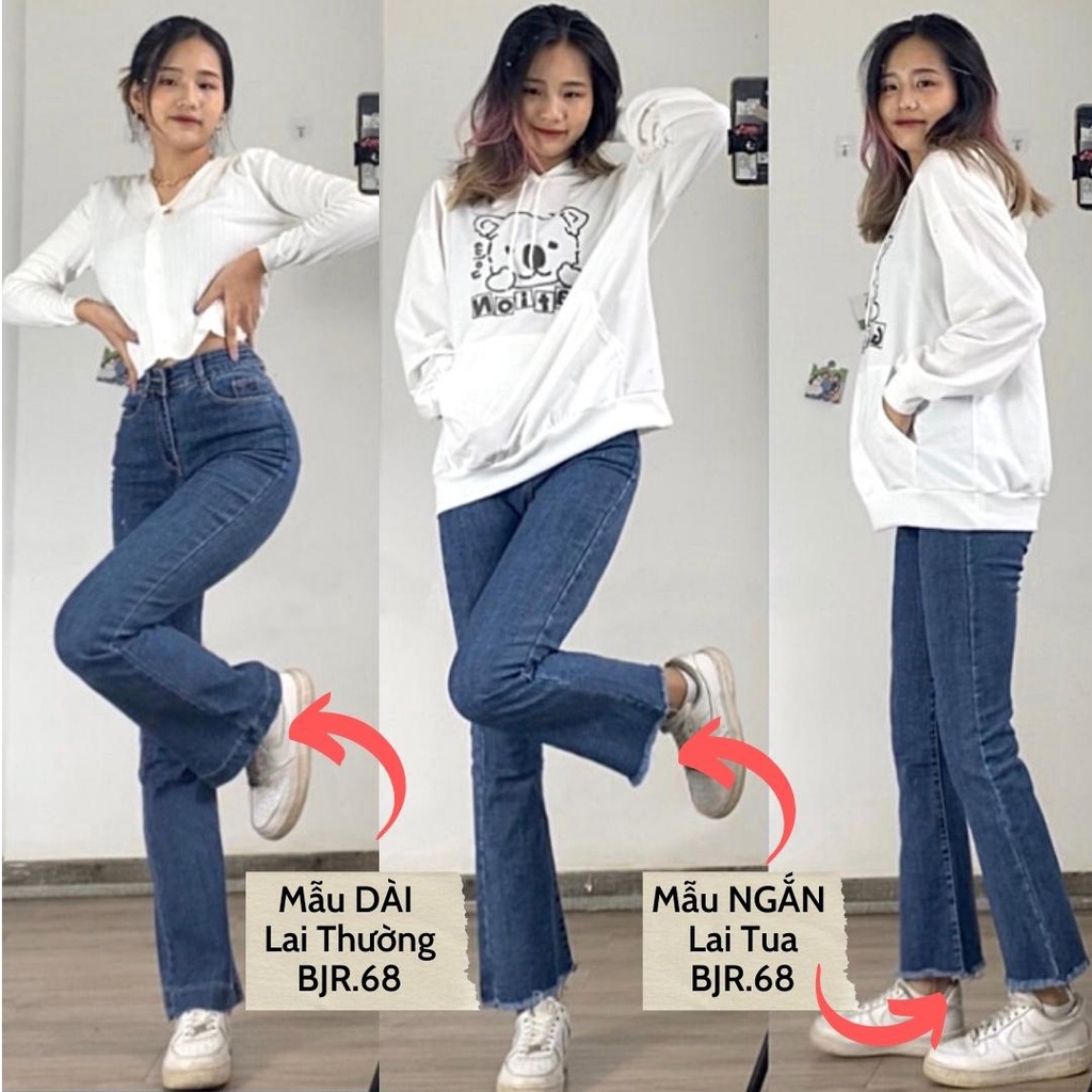 Quần jean ống loe vừa KYUBI, quần bò ống loe lưng cao co giãn 4 chiều chất vải cao cấp dày dặn - BJR68