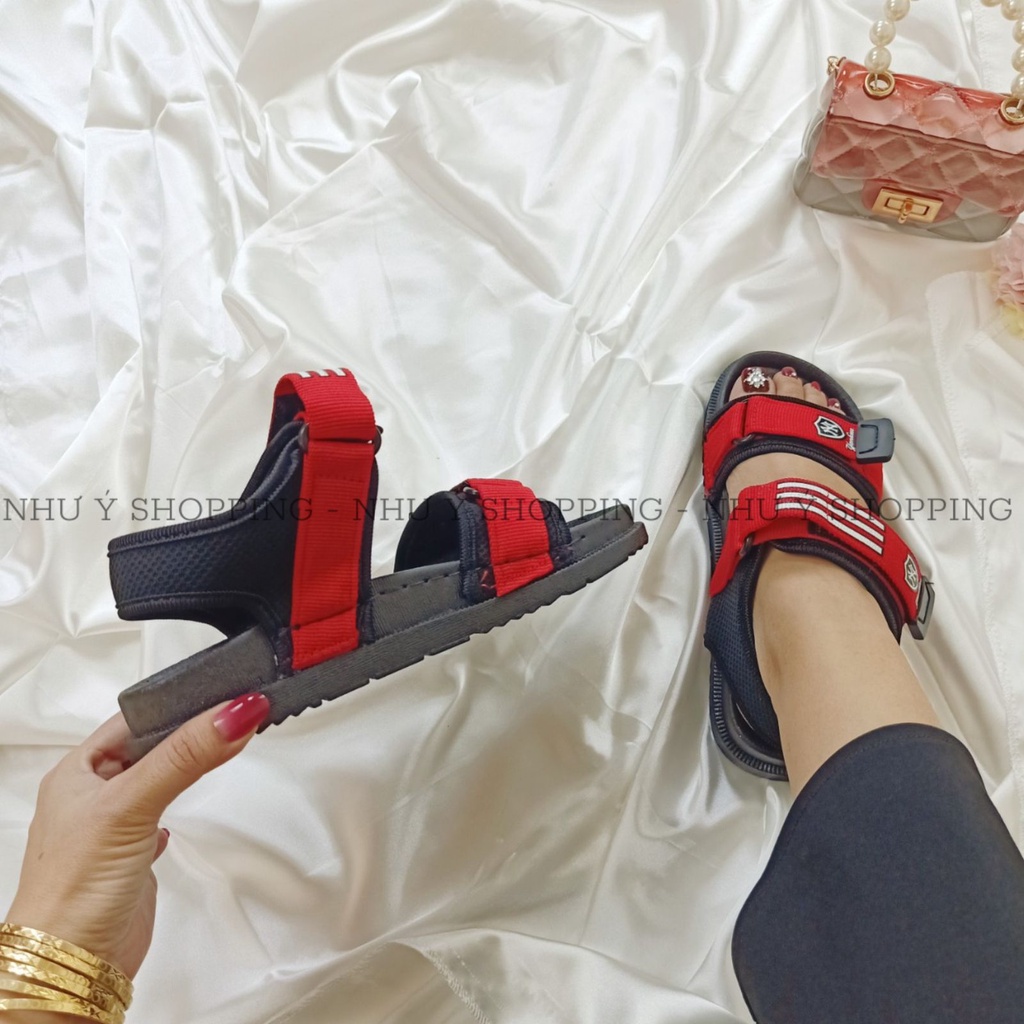 Giày sandal nữ đi học quai hậu khoá dán đế cao mang êm chân, bền đẹp - Sandal đỏ