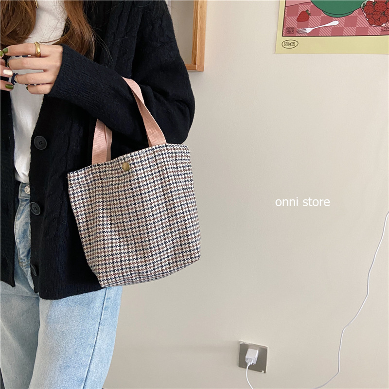 Túi len đựng bình nước giữ nhiệt thiết kế mới họa tiết sọc caro thời trang theo phong cách Vintage