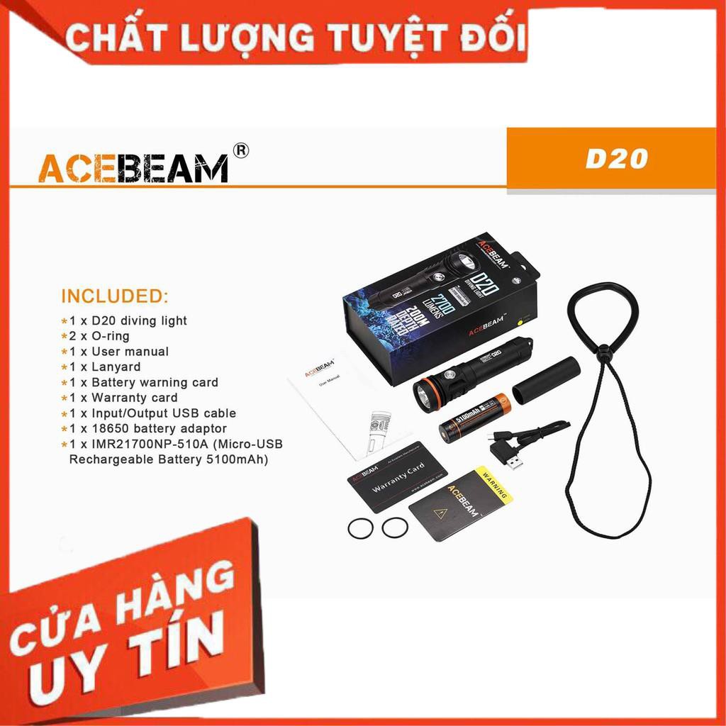 [BH 5 NĂM] ACEBEAM D20 - Đèn pin lặn độ sáng 2700lm chiếu xa 296m pin 21700 5000mAh (kèm theo) chịu độ sâu 200m