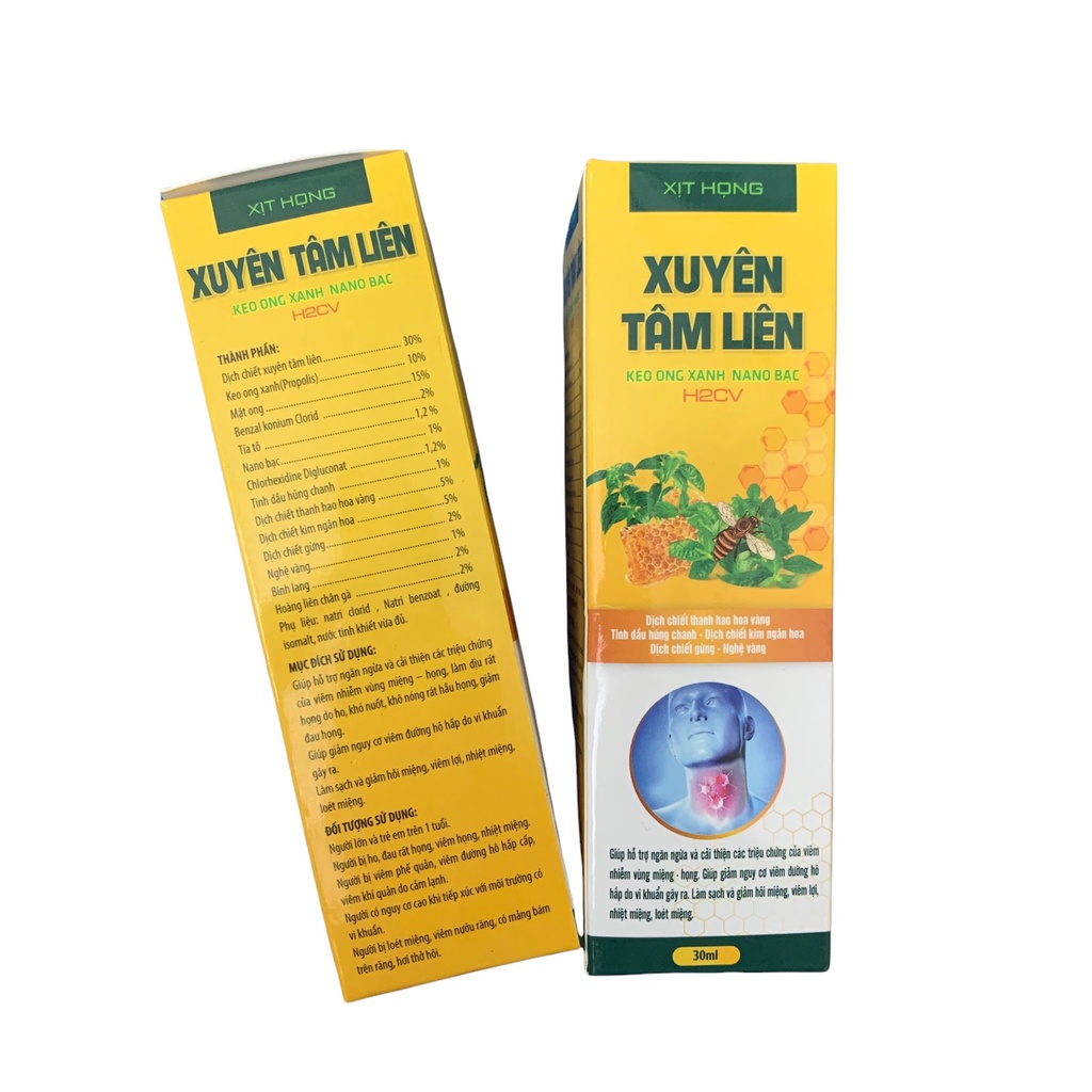 Xịt họng Xuyên tâm liên keo ong xanh nano bạc H2CV - lọ 30ml
