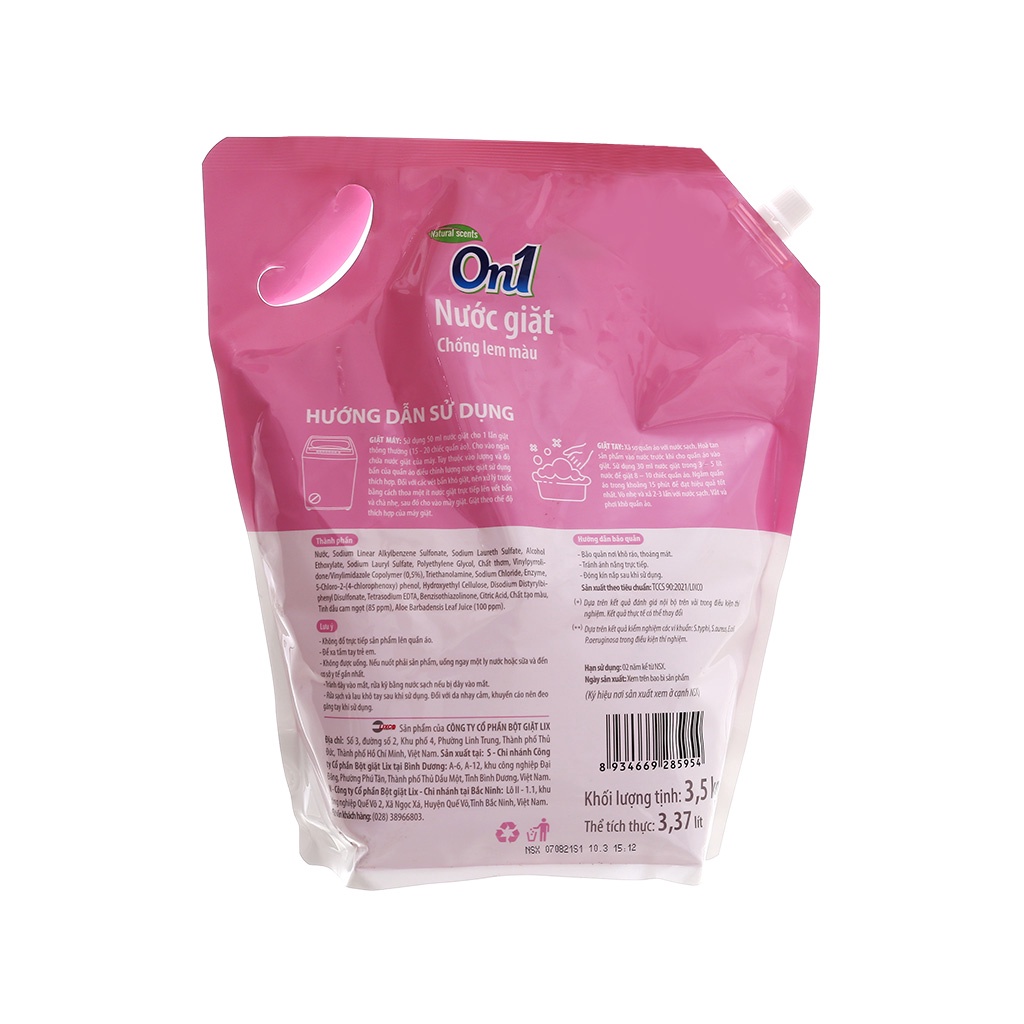 Túi Nước Giặt On1 Chống Lem Màu Hương Fresh Sakura 3.5Kg