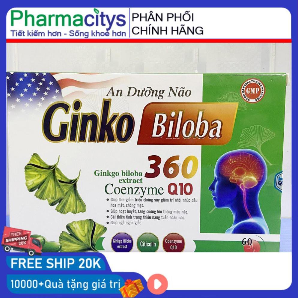 Hoạt huyết An Dưỡng Não Ginkgo Biloba 360mg giảm đau đầu, hoa mắt, chóng mặt, rối loạn tiền đình - Hộp 60 viên tăng tuần