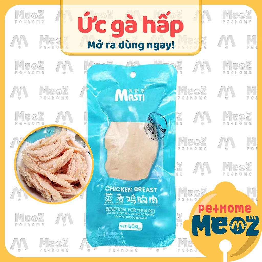Ức gà hấp ăn liền Masti cho chó mèo gói 40g - Meoz Pet Snack