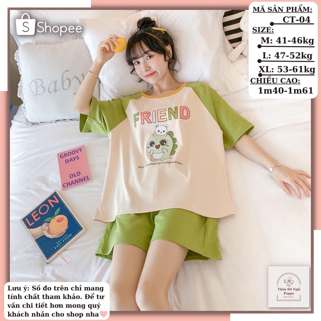 Đồ bộ pijama cộc đùi chất liệu thun cotog 4c Pyjama nữ hàn quốc đẹp bộ ngủ nữ dài tay cao cấp đẹp POPPY cộc đùi