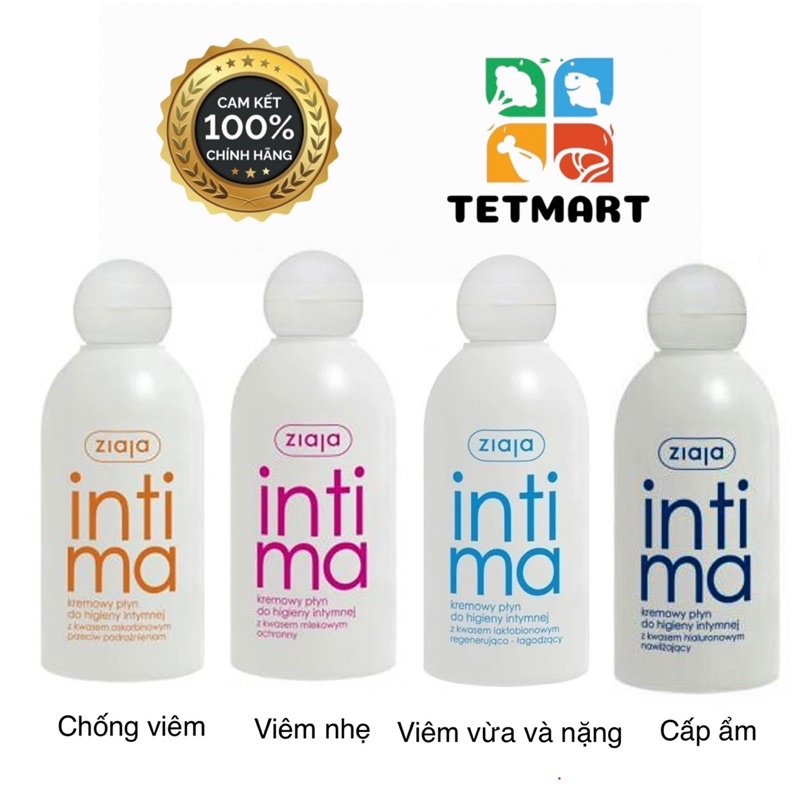 Dung dịch vệ sinh Ziaja Intimate chuẩn hàng Ba Lan, 200ml, màu cam, hồng, xanh dương nhạt và đậm, cấp ẩm, chống viêm