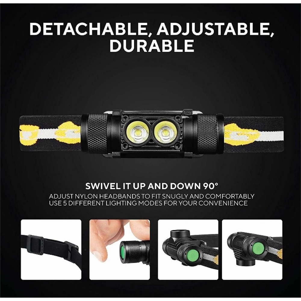 Đèn pin đội đầu WURKKOS H25S chống thấm nước 18650 5 chế độ SST40 LED 1200lm sạc USB chuyên dụng