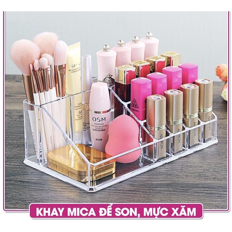 [ LOẠI 1] Khay Mica 12 Ô Đựng Chai Mực, Son Môi