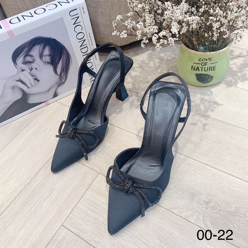 Sandal cao gót nơ đá gót nhọn mã 00-22