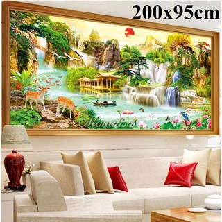 Tranh thêu chữ thập thanh lý PHONG CẢNH sơn thủy hữu tình MN0155 200x95cm