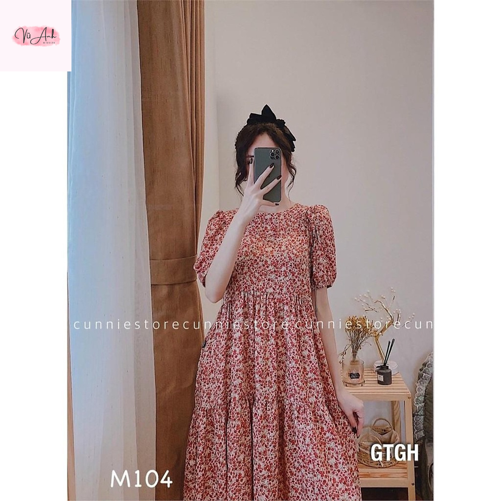 Váy bầu , đầm bầu , váy thiết kế hoa nhí chất vải lụa tằm mềm mát thoải mái cho mẹ bầu mặc đi làm