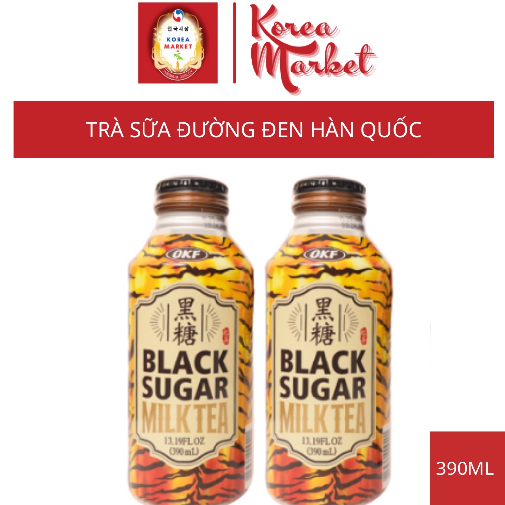 Trà sữa đường đen OKF Hàn Quốc, trà sữa đường đen pha sẵn Black Milktea chai 390ml