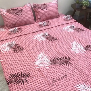 Set 4 món 💖 1 ra nệm 2 vỏ gối nằm 1 vỏ gối ôm mẫu lá dương Xỉ hồng (kèm ảnh thật)