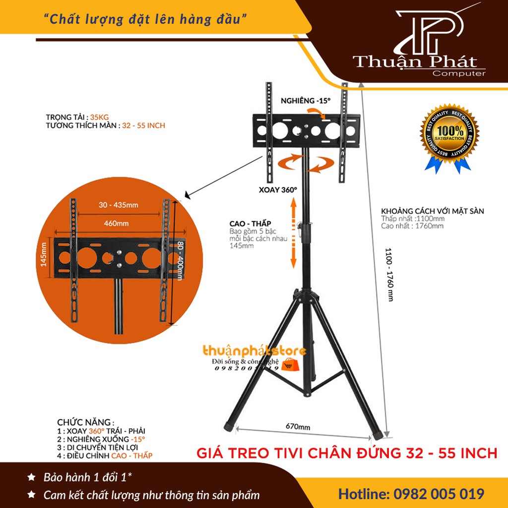 [Mã ELAPR10K giảm 10K đơn 20K] GIÁ TREO MÀN HÌNH 3 CHÂN ĐỨNG 32 - 55 INCH - XOAY 360 ĐỘ