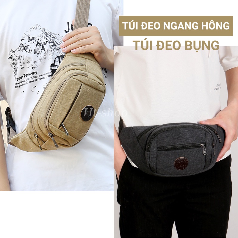Túi đeo hông Sport nam nữ vải canvas 3 màu chống bụi dây đeo dễ điều chỉnh, túi đeo chéo