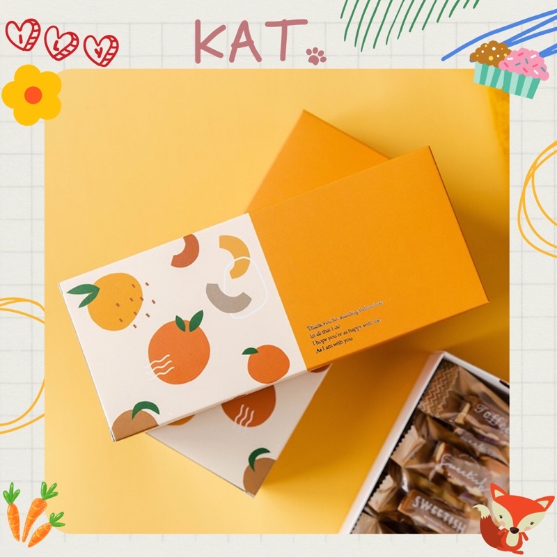 Hộp Đựng Bánh Dứa Bánh Quy Hình Chữ Nhật Hoạ Tiết Màu Cam - KAT Official Storea
