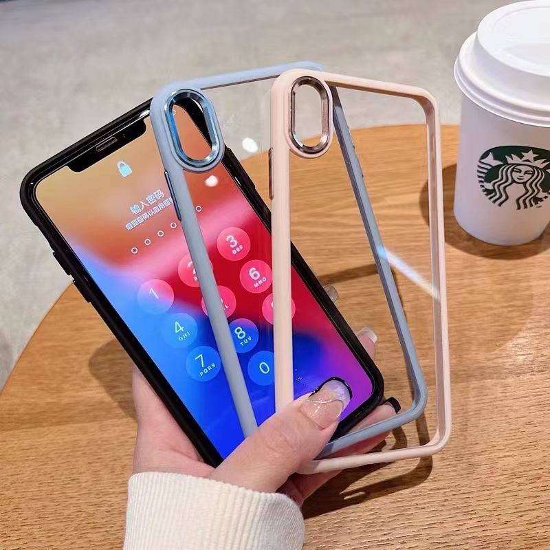 Ốp lưng Điện Thoại Cứng Acrylic Trong Suốt Viền Kim Loại Chống Rơi Cho iPhone x xs max xr 7 plus 8 plus 11 Pro