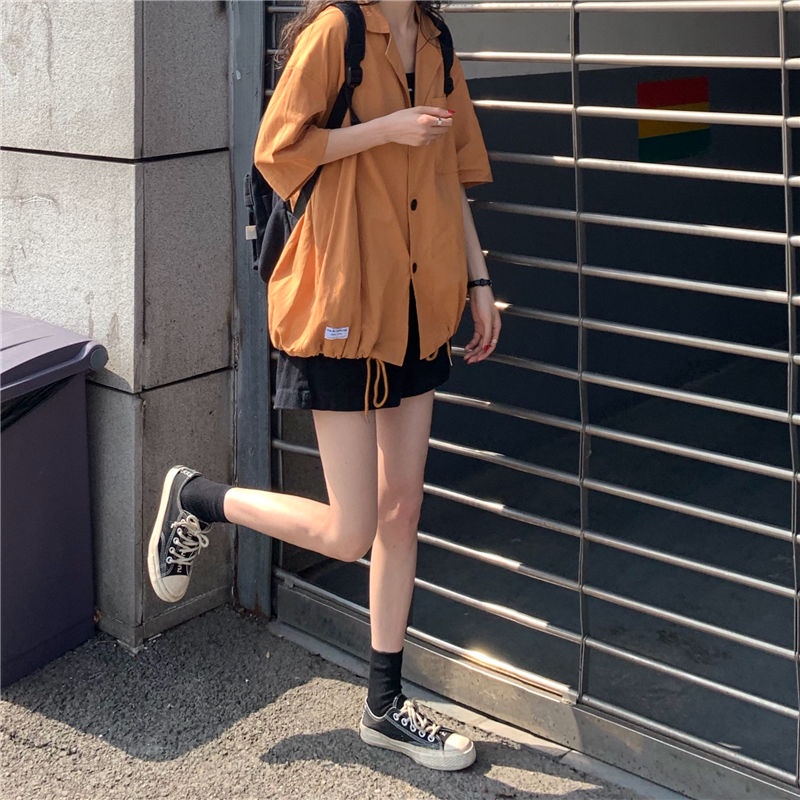 COZOK Áo Sơ Mi Tay Ngắn Dáng Rộng Phong Cách retro Hàn Quốc