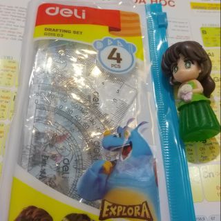 Bộ thước kẻ ê ke đo độ 4 món cao cấp của Deli