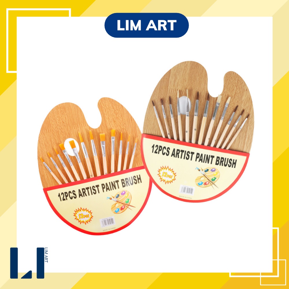 Set khay đựng màu và bộ 12 cọ vẽ bằng gỗ chuyên dụng vẽ tranh màu nước, acrylic, gouache, sơn dầu,..