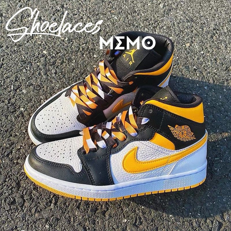 Dây Giày Nike Air Jordan 1 Mid Yellow Toe Black- Dây Giày Custom Đen Vàng