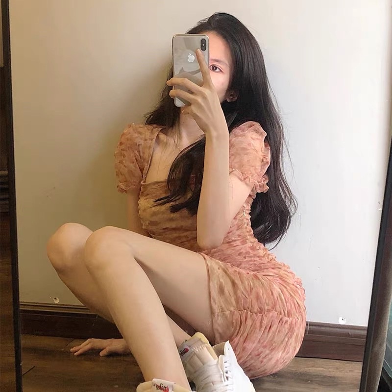 Đầm Body Voan Tay Phồng Nhún Eo Siêu Xinh 🧡Váy Body ôm