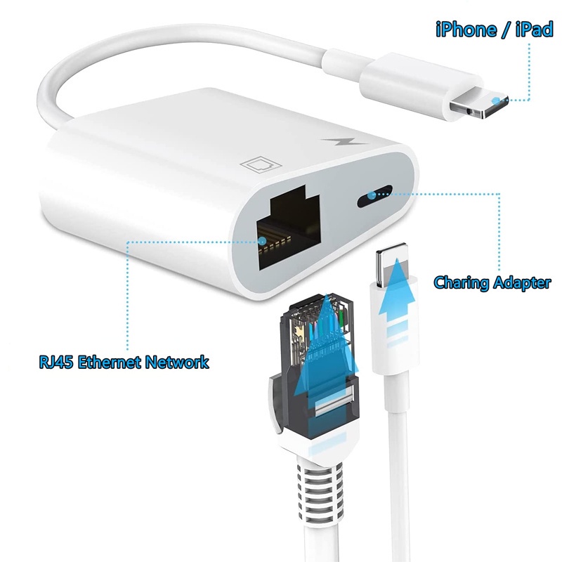 Bộ Chuyển Đổi Mạng LAN 2 Trong 1 RJ45 Ethernet Tốc Độ Cao Hỗ Trợ 100 Mbps Cho iphone 14 pro max 13 12 11 xs xr 8 7plus