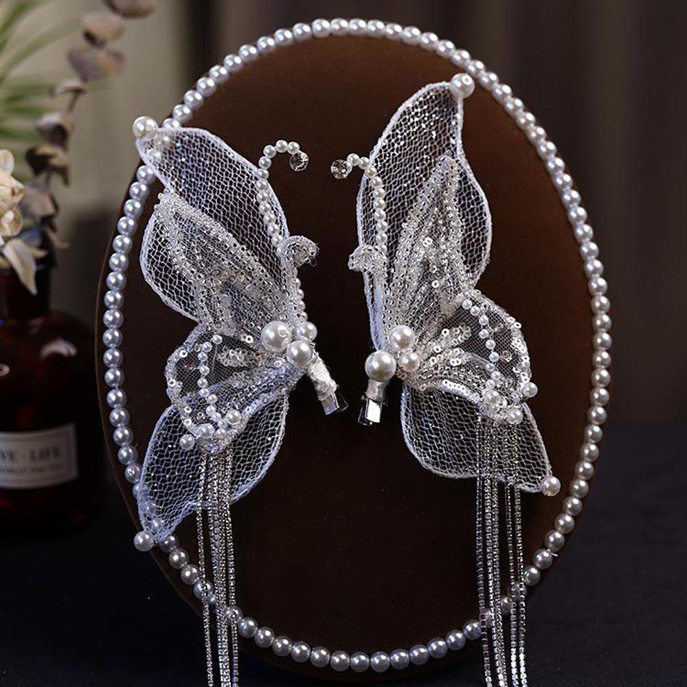 Kẹp Tóc Hình Bướm Phối Dây Tua Rua Phong Cách Vintage Ngọt Ngào Cho Nữ WMES15H