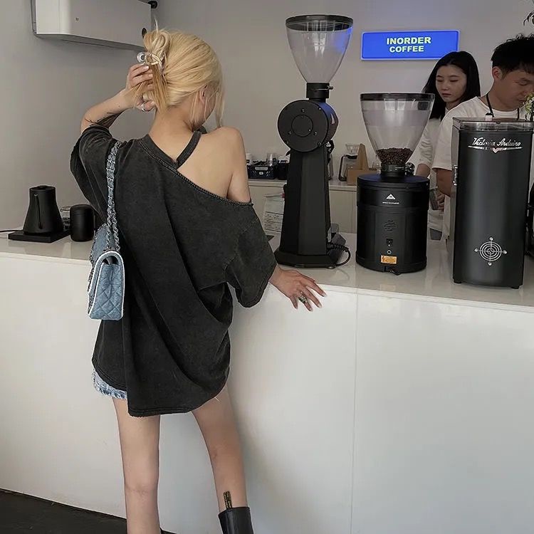 Áo Thun Cotton Dáng Suông Tay Cộc Trễ Vai Thiết Kế Ngọt Ngào Thời Trang Cho Nữ 2022