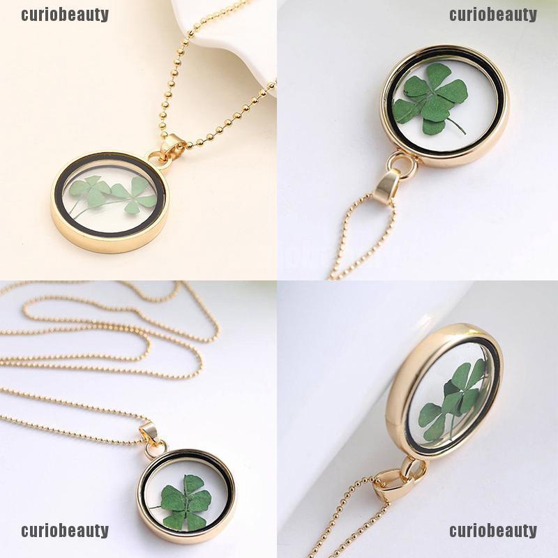 Mặt Dây Chuyền Cỏ 4 Lá Khô Tự Nhiên Thời Trang
