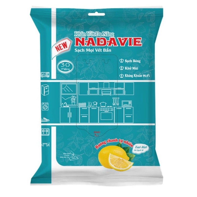 Sỉ - Khăn ướt đa năng Nadavie (lau bếp,bàn thờ )hương chanh 30 miếng