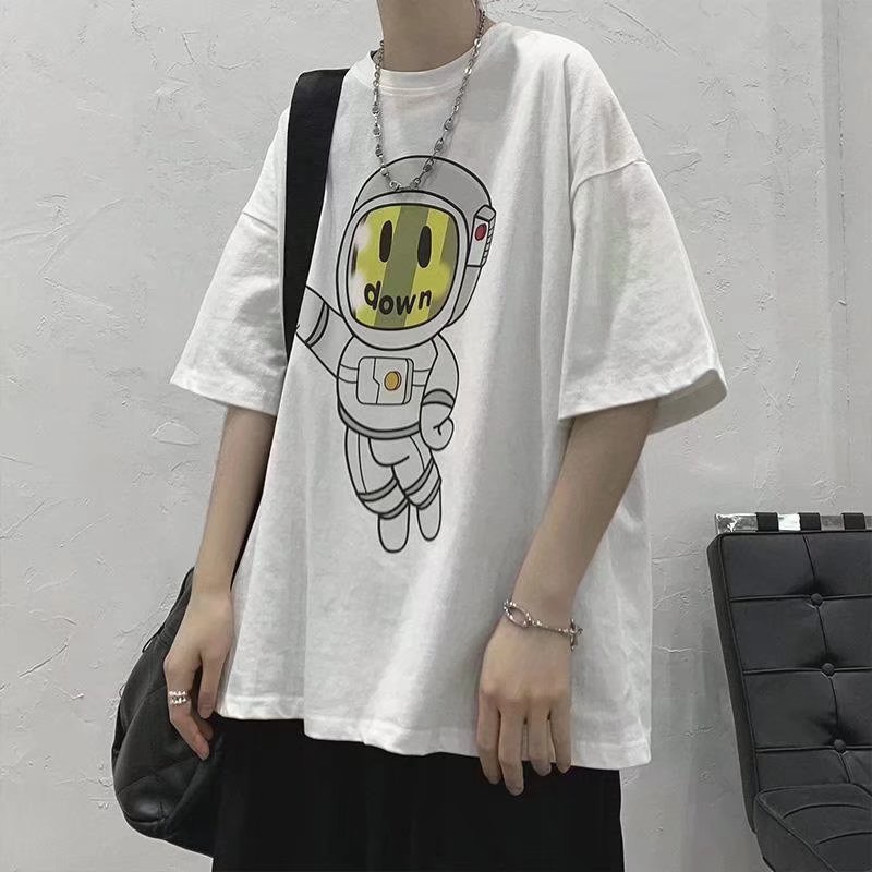 Áo Thun Tay Ngắn Dáng Rộng In Hình Phi Hành Gia Kiểu Hip-Hop Nhật Bản Thời Trang Mùa Hè Cho Nam Và Nữ Cỡ M-8XL