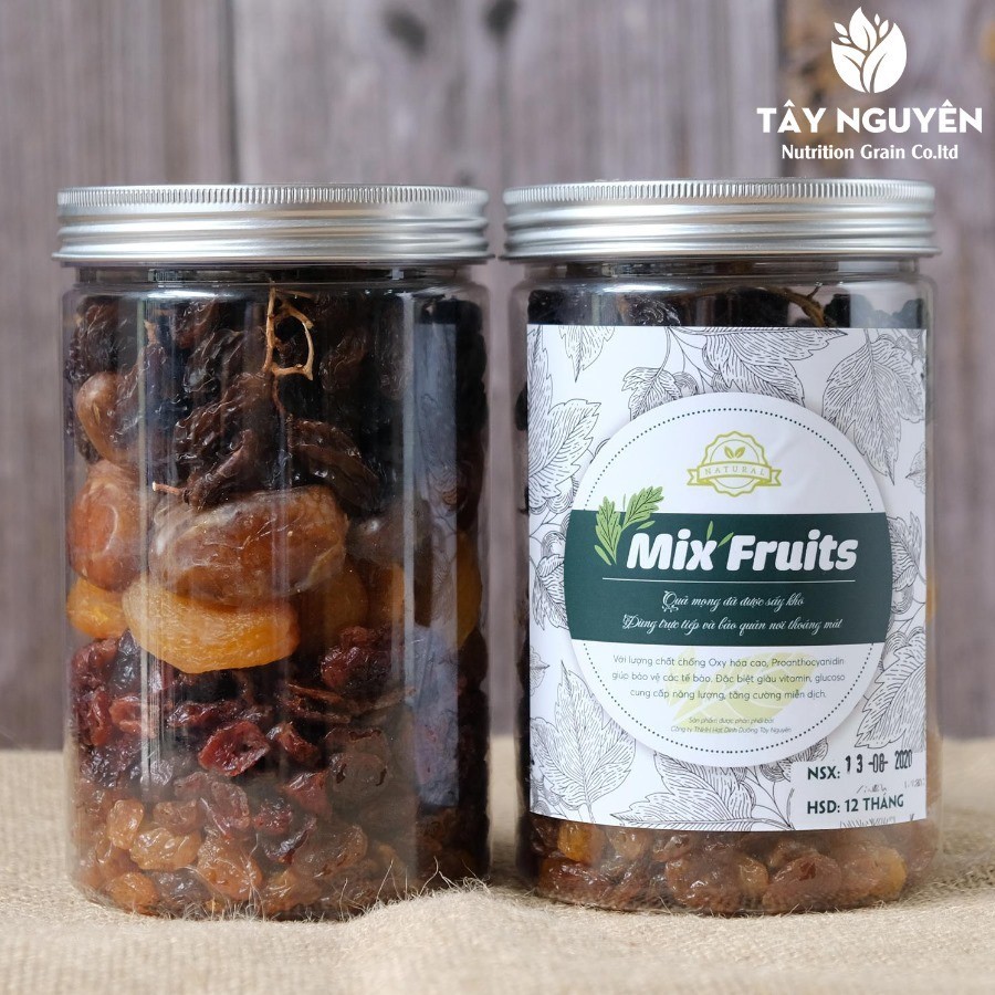 Mix fruits (nhập khẩu) TaNu hũ 500gr - Mix 5 loại quả mọng (Mơ Sấy - Chà là - Nho đen, vàng - Nam Việt Quất))