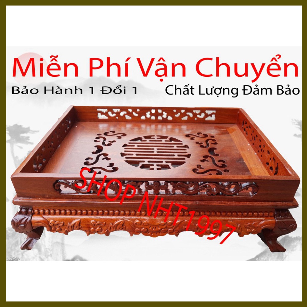 Khay Trà Chân Qùy Bằng Gỗ Hương - Khay trà rồng trầu gỗ