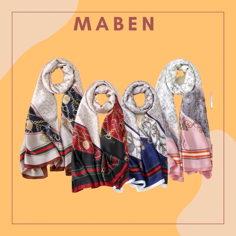 Khăn choàng cổ lụa cao cấp in hình dây xích size 90x180cm - Maben