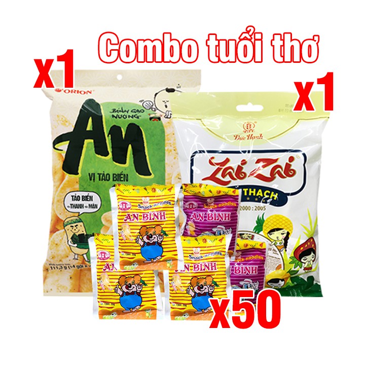 Combo Tuổi Thơ ( Thạch zai zai - Bánh gạo rong biển - Mì trẻ em ) dành cho mọi lứa tuổi  Buonre  00003 – 01030_01407