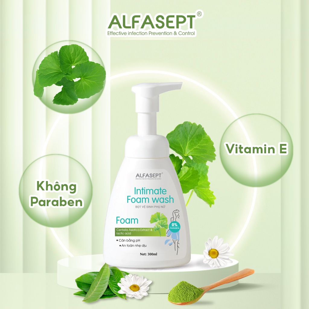 Bọt vệ sinh phụ nữ AFLFASEPT Intimate Foam Wash, Chiết xuất trà xanh kết hợp với vitamin E  cho cảm giác tươi mát tối ưu