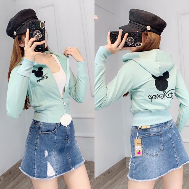 [Mã FASHIONT4WA2 giảm 10K đơn 50K] Áo khoác thun da cá thêu gấu Disney phom lửng | BigBuy360 - bigbuy360.vn