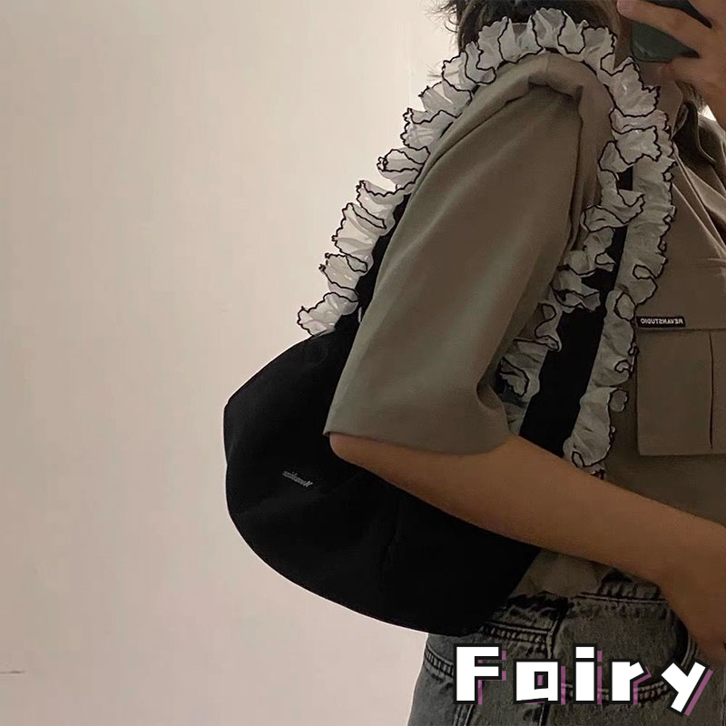 Túi Đựng Đồ Ăn Trưa / Mỹ Phẩm Bằng Vải canvas Phối Ren Xinh Xắn Chất Lượng Cao